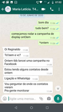 Print de depoimento no WhatsApp