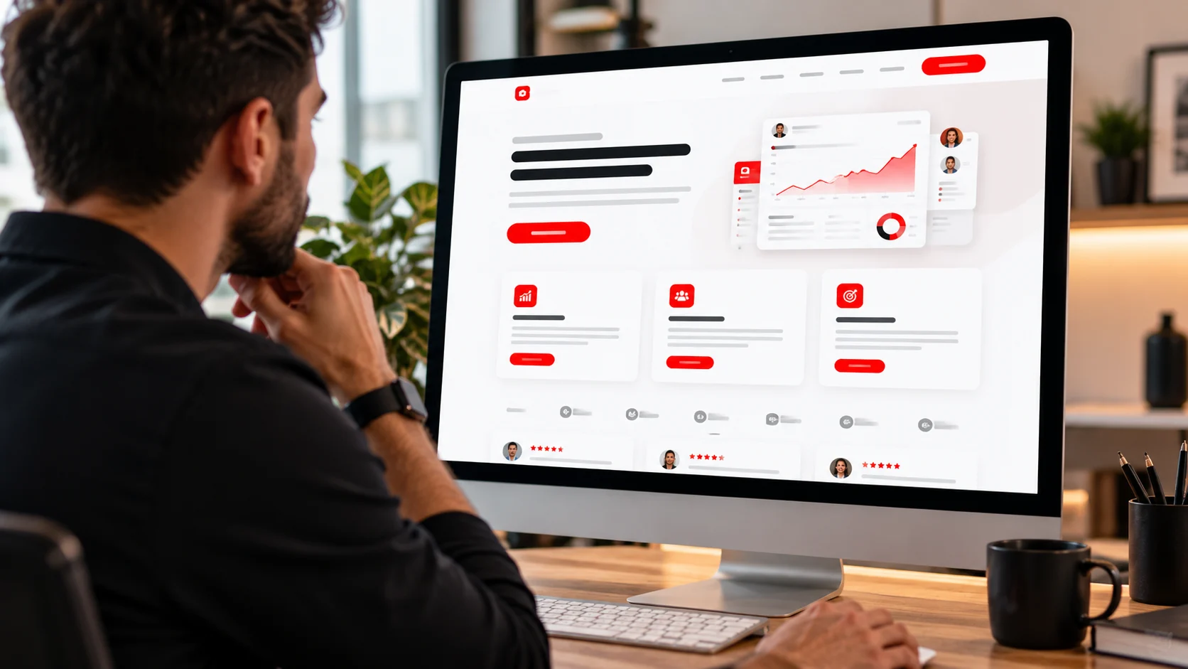 Homem analisando dashboard de marketing